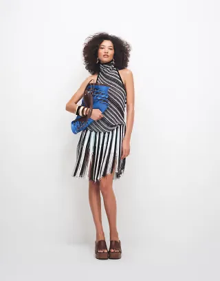 Topshop knitted stripe halterneck longline tunic in black and white