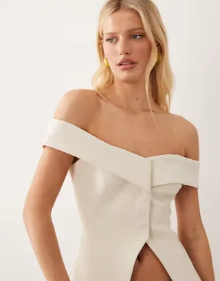 ASOS DESIGN off the shoulder tailored vest in ivory