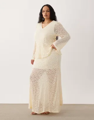 ONLY Curve lace midi skirt in beige - part of a set