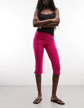 ASOS DESIGN bengaline side slit capri pants in dark pink