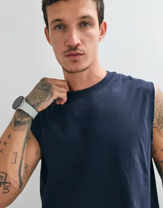 4505 Icon cotton oversized pump training tank with quick dry finish in navy