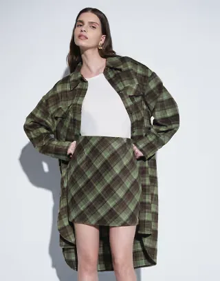ASOS DESIGN longline shirt set in green check
