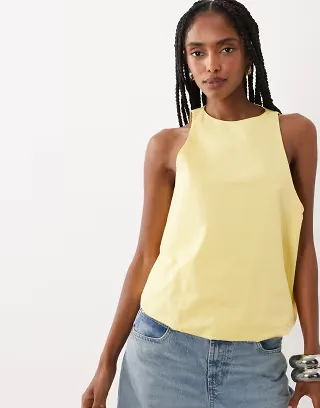 ASOS DESIGN bubble hem halter neck top in buttermilk