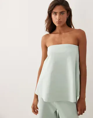 ASOS DESIGN interlock floaty bandeau top in sage green - part of a set