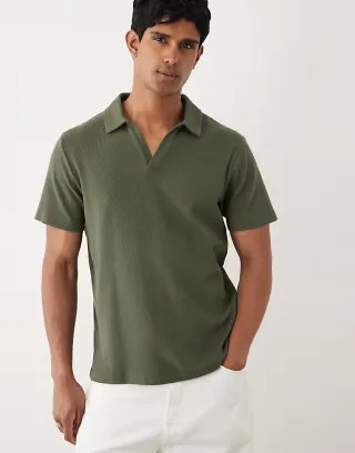 ASOS DESIGN regular fit revere polo in dark green waffle