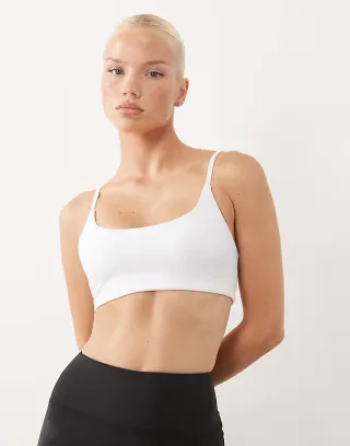 4505 Icon soft touch scoop neck light support sports bra with adjustable straps in white