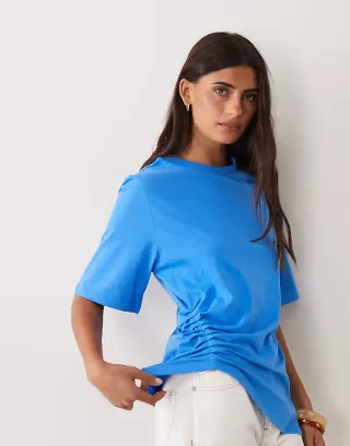ASOS DESIGN short sleeve with tie detail top in blue