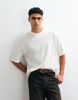 ASOS DESIGN oversized T-shirt in cream with linen