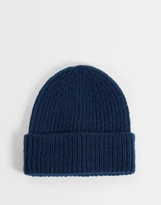 ASOS DESIGN brushed knit beanie in blue