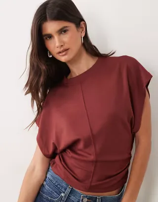 ASOS DESIGN cinched waist t-shirt in burgundy