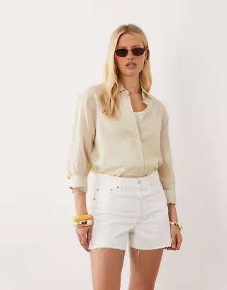 Mango 100% cotton denim shorts in white