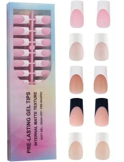 150Pcs Oval French Manicure Gel Nail Tips