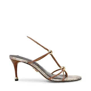 Steve Madden Ramos heeled sandals with gold embellishment in natural snake