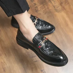Mens Casual Leather Loafers - Embossed Designer Dress Shoes for Business Comfort K260328