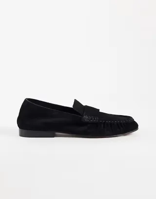 ASOS DESIGN Marlowe softie ruched loafers in black suede