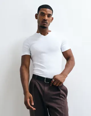 ASOS DESIGN muscle fit t-shirt with notch neck in white