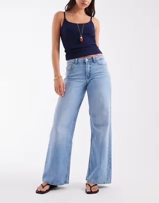JDY Ruby mid waist wide leg jeans in light blue denim