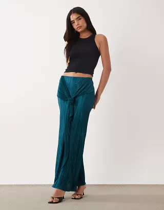 ASOS DESIGN plisse maxi skirt with knot belt detail in teal - part of a set
