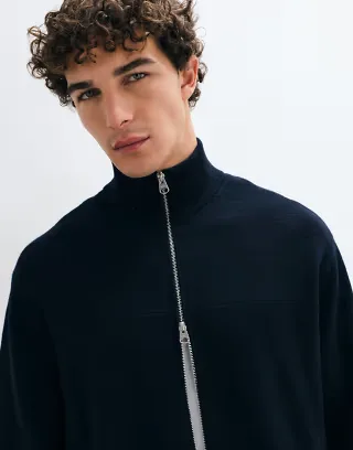 ARKET zip up cardigan in dark blue
