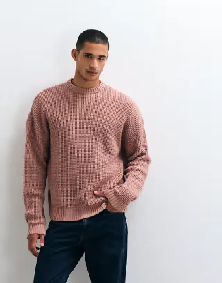 ASOS DESIGN oversized chunky waffle knit sweater in pink