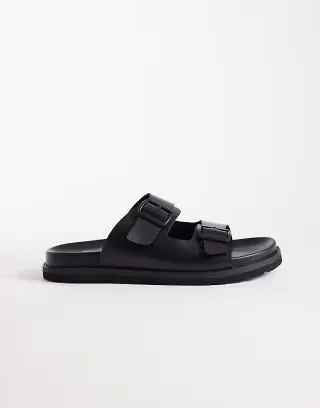 Schuh Swift double buckle sandals in black leather