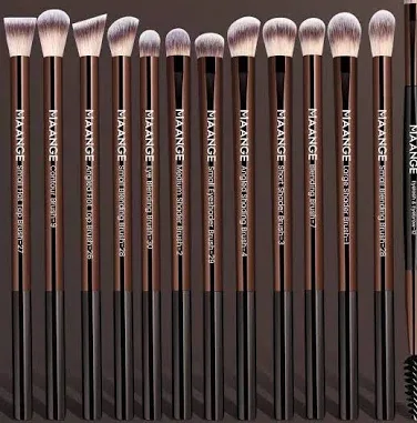 MAANGE Brown 13Pcs Professional Eye Makeup Brush Set Kits Cosmetic Brush Beauty Supplies Soft Hair Long Aluminum Tube Ey