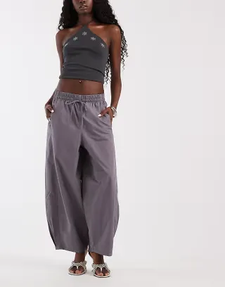 ASOS DESIGN oversized balloon pull on pants in charcoal
