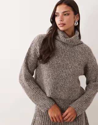 Aria Cove high neck knitted sweater set in charcoal marl