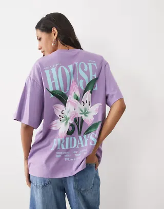 ASOS DESIGN oversized T-shirt with House Fridays flower graphic in purple