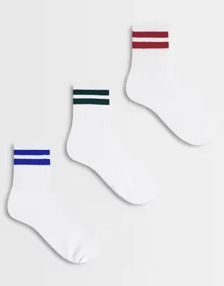 Jack & Jones tennis socks in white with red/navy/black stripe