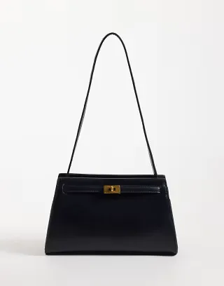 ASOS DESIGN lock detail shoulder bag in black