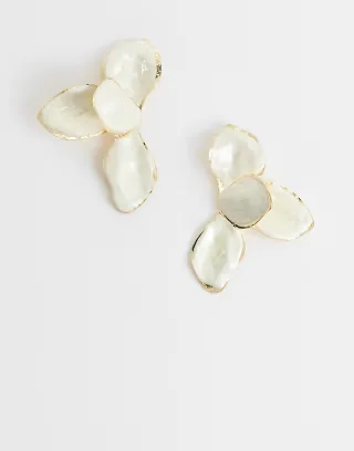 DesignB London statement flower earrings in cream and gold tone