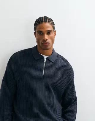 JJ Rebel quarter zip polo shirt in indigo blue