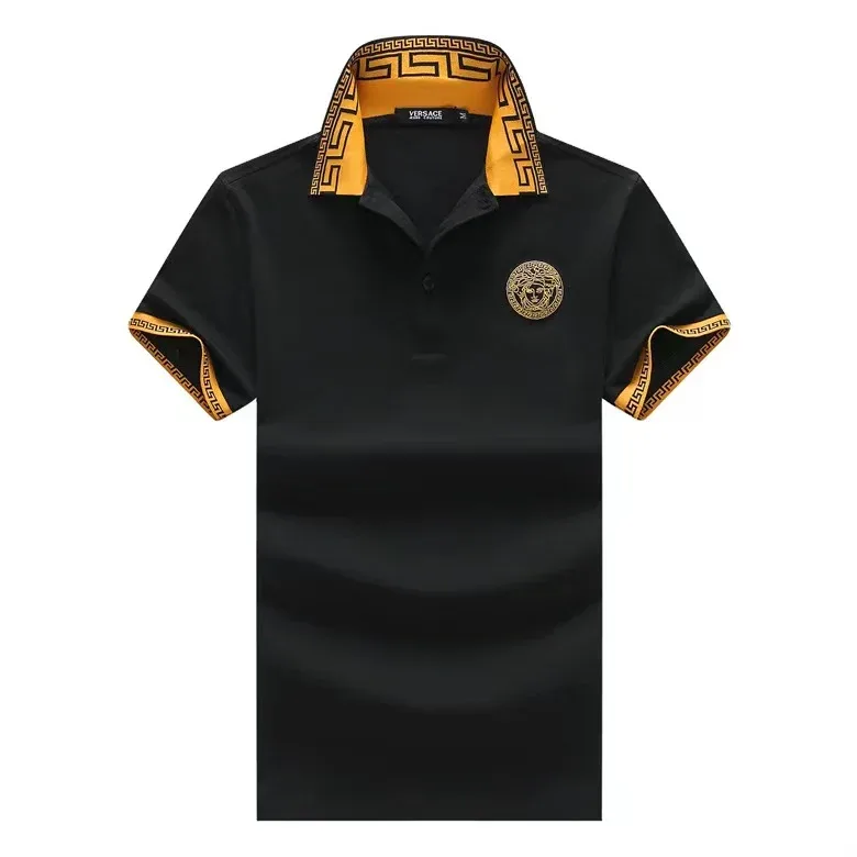 Medusa Greca Collar Men's Cotton Polo Shirt-Black