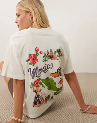 ASOS DESIGN oversized T-shirt with Mexico map graphic in cream