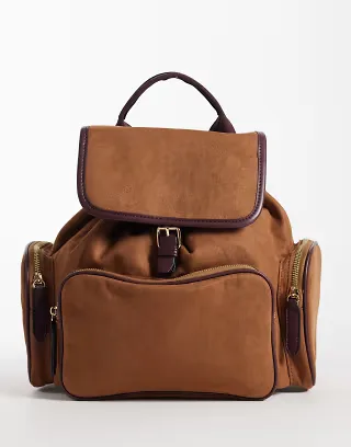 Accessorize multi pocket suedette backpack in camel