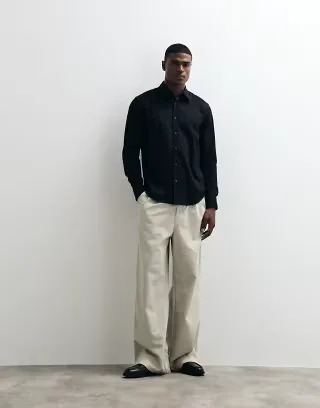 BOSS Orange regular fit piqué shirt in black
