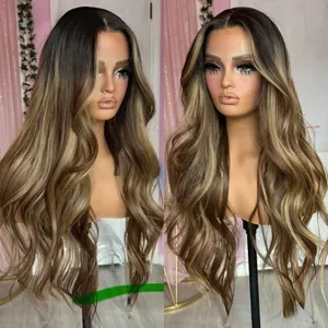 Body Wavy Brown Blonde Highlight Lace Front Wigs for Women - Glueless 13x4 Silk Top, Pre-Plucked High Density, 13x6 360