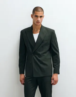 ASOS DESIGN slim double breasted suit jacket in dark green