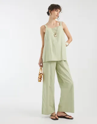 ASOS DESIGN double layer cami jumpsuit in olive green