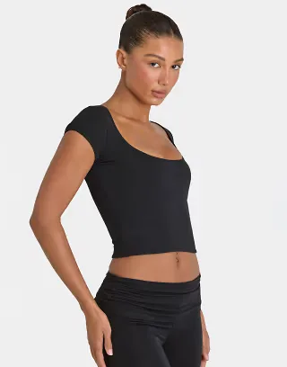 Bo+Tee cap sleeve crop top in black