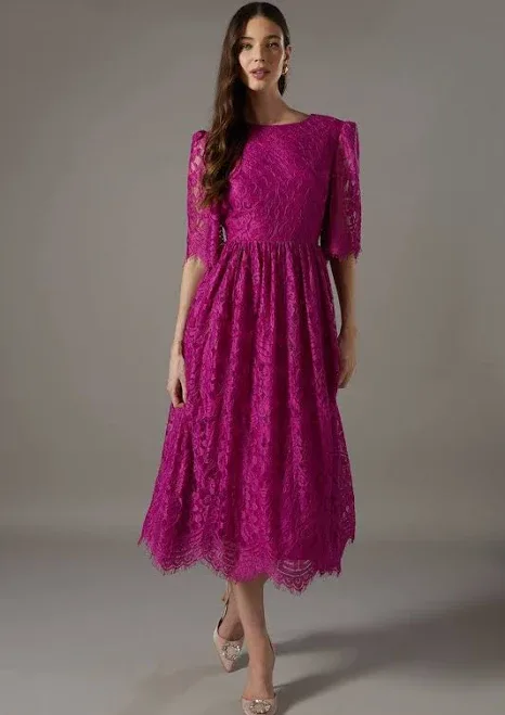 Lace Short Sleeve Midi Dress