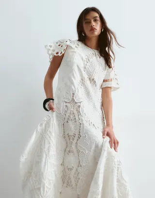 ARRANGE cutwork embroidered maxi dress in white