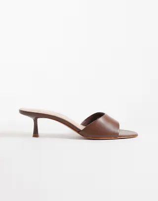 Mango faux leather heeled mules in brown