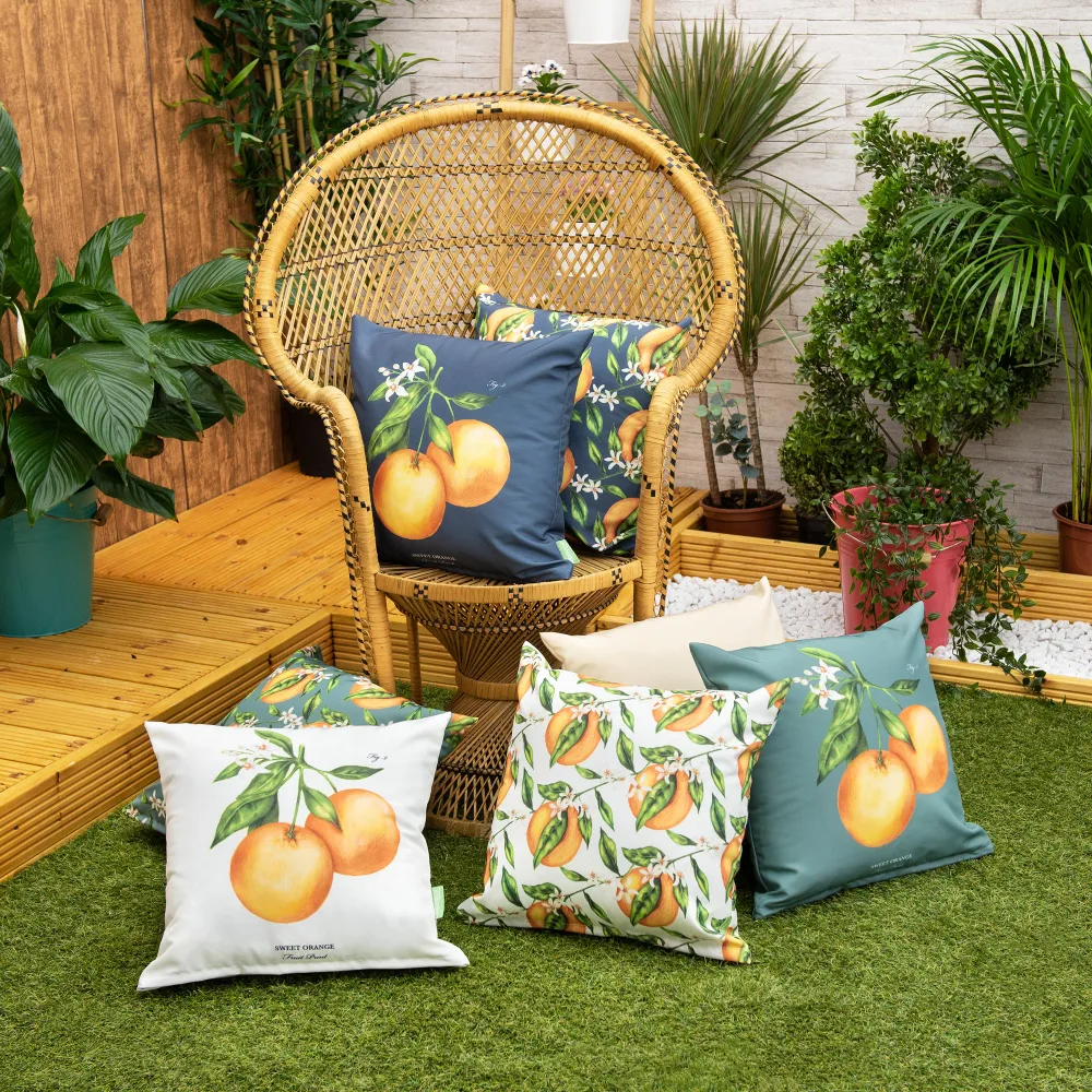 Water-Resistant Outdoor Orange Printed Scatter Cushion | Garden Decorative Pillow