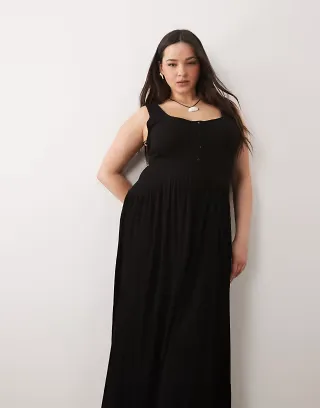 ASOS DESIGN Curve crinkle button up midi dress in black