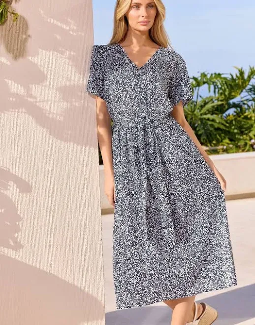 M&Co Women's Spot Print Belted Midi Dress