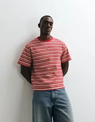 Reclaimed Vintage waffle short sleeve T-shirt in red stripes