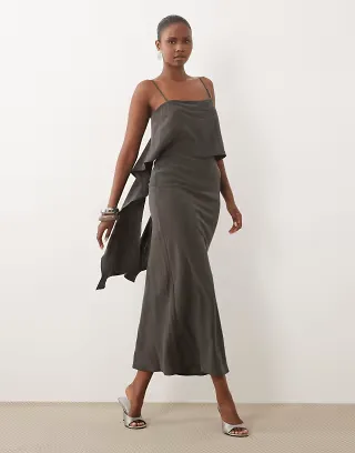 ASOS DESIGN layered cami satin maxi dress in chocolate brown
