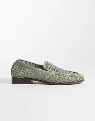 ASOS DESIGN Melva woven clean round-toe loafers in pistachio